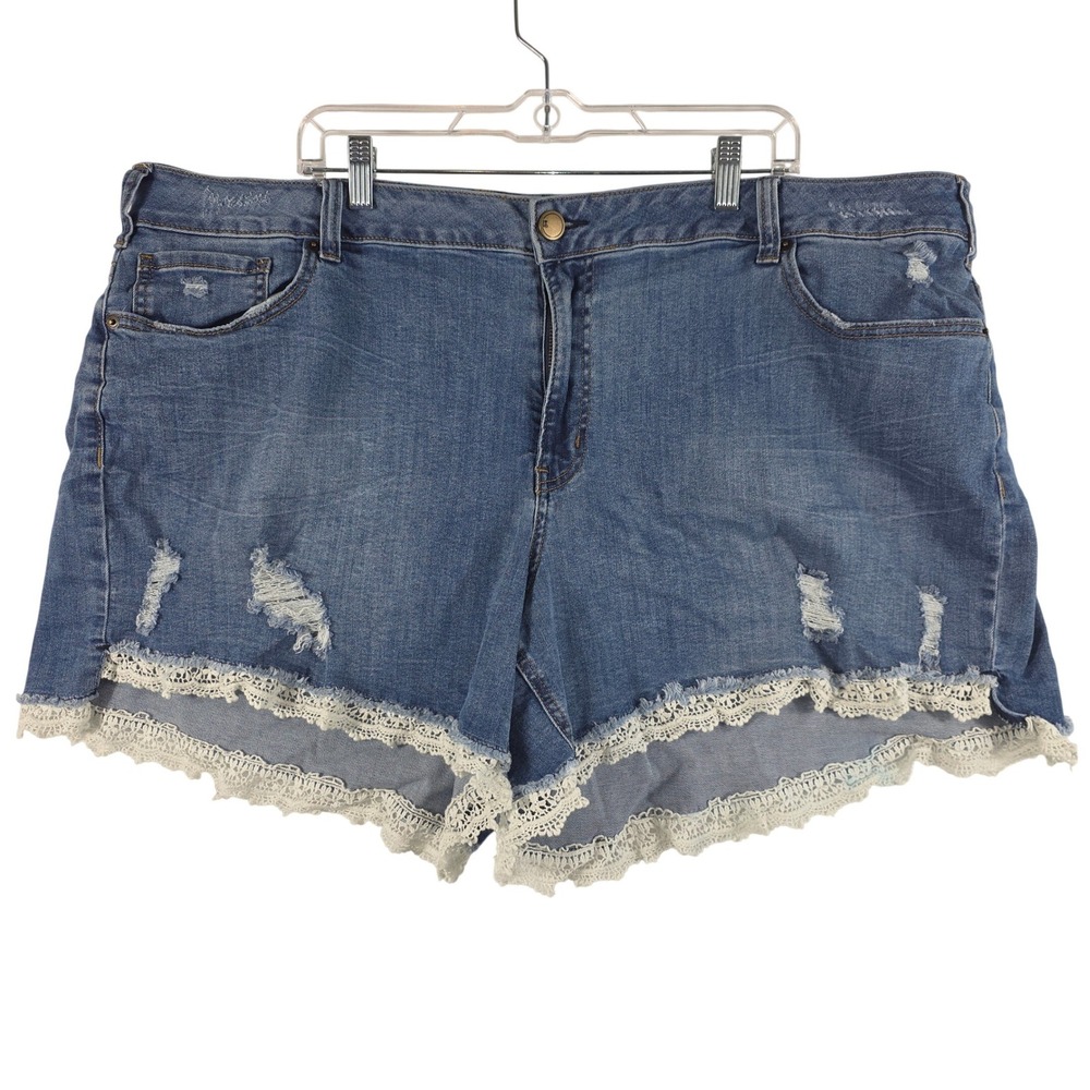 Lane Bryant Girlfriend Short Women 26 Blue Distressed Lace Trim Denim